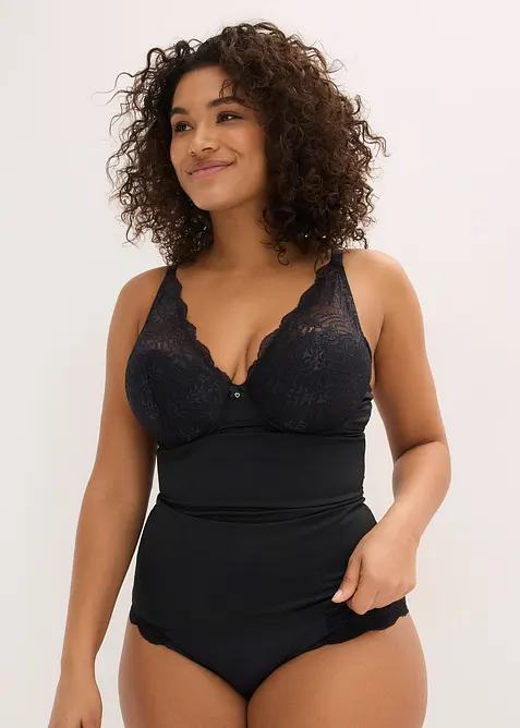 Top con coppe preformate, pizzo ed effetto modellante medio, bonprix