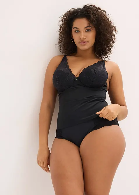 Top con coppe preformate, pizzo ed effetto modellante medio, bonprix