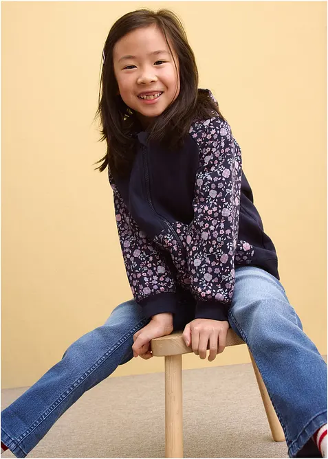 Felpa con zip e cappuccio in puro cotone biologico, bonprix