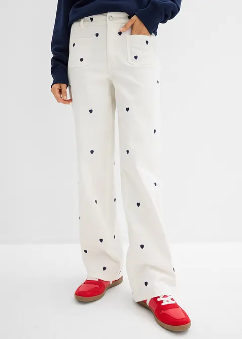 Pantaloni in twill con ricami, bonprix