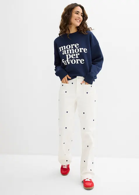 Pantaloni in twill con ricami, bonprix