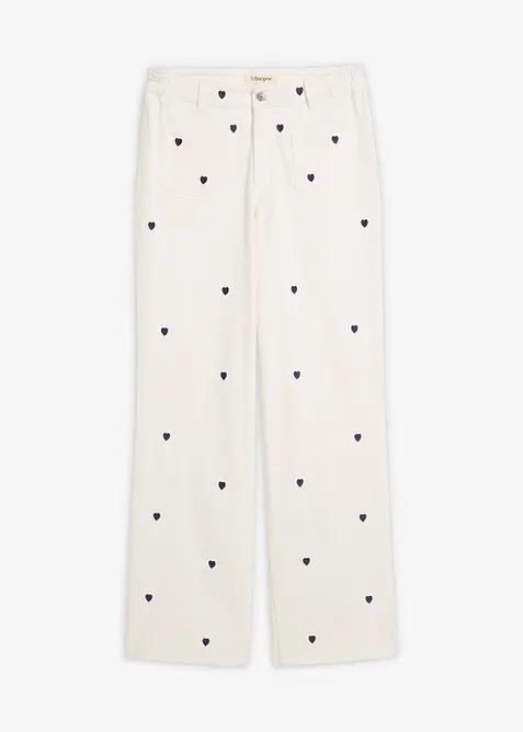 Pantaloni in twill con ricami, bonprix