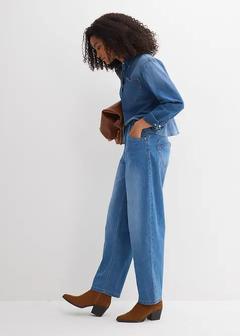 Jeans barrel, vita alta, bonprix