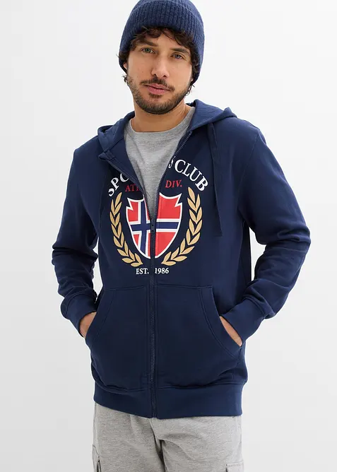 Felpa con zip e cappuccio in puro cotone, bonprix