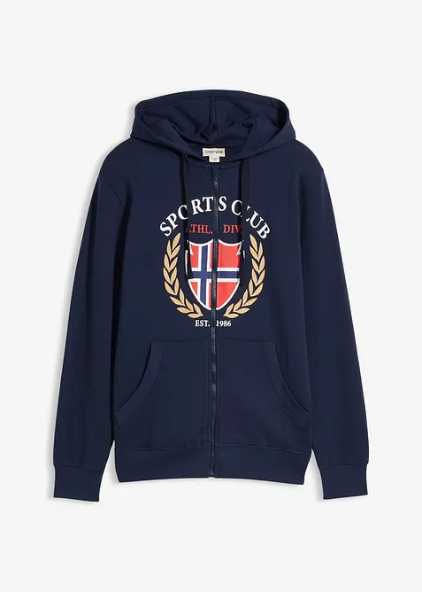 Felpa con zip e cappuccio in puro cotone, bonprix