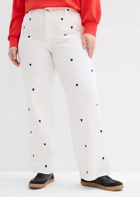 Pantaloni in twill con ricami, bonprix