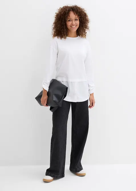 Maglia con inserto effetto camicia in puro cotone biologico, bonprix