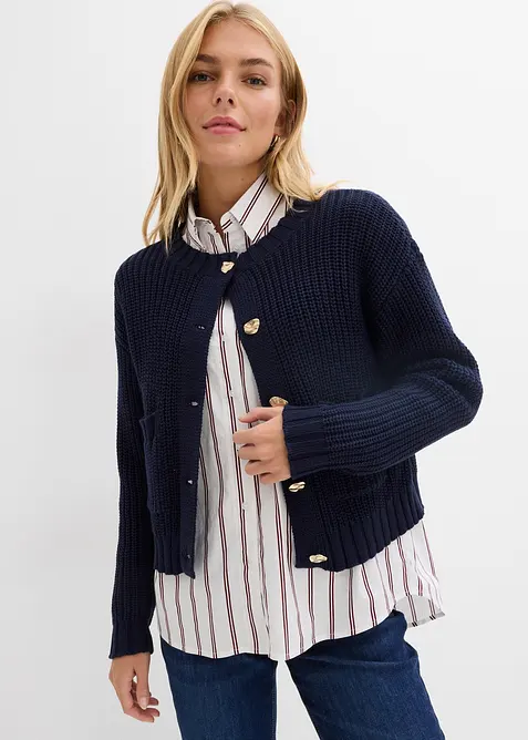 Cardigan a maglia grossa con bottoni martellati, bonprix