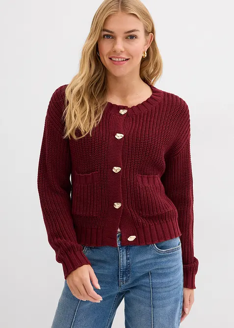 Cardigan a maglia grossa con bottoni martellati, bonprix