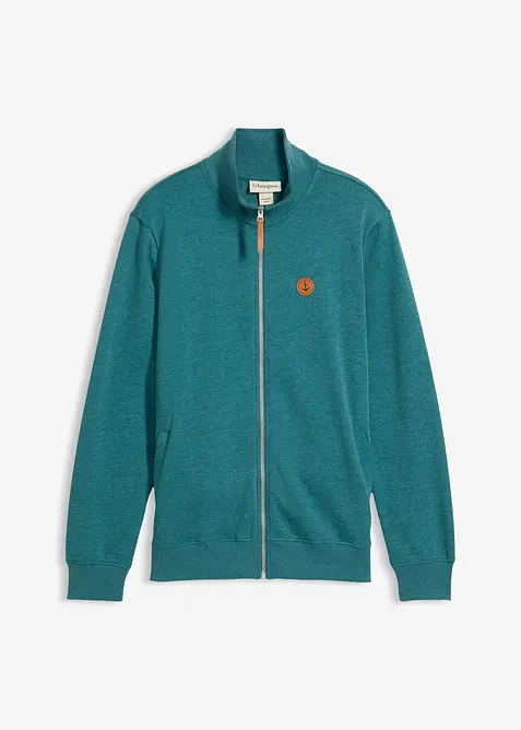 Felpa con zip con collo dritto e dettagli in similpelle, bonprix