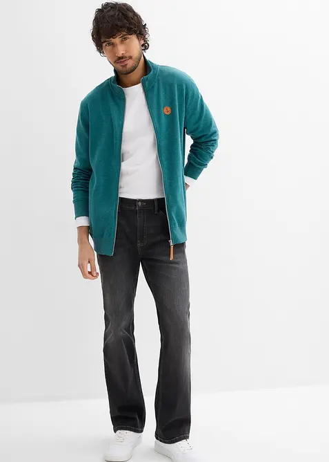 Felpa con zip con collo dritto e dettagli in similpelle, bonprix