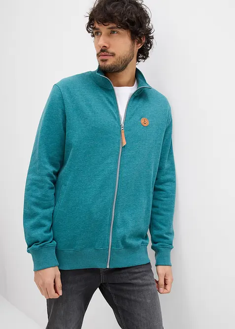 Felpa con zip con collo dritto e dettagli in similpelle, bonprix