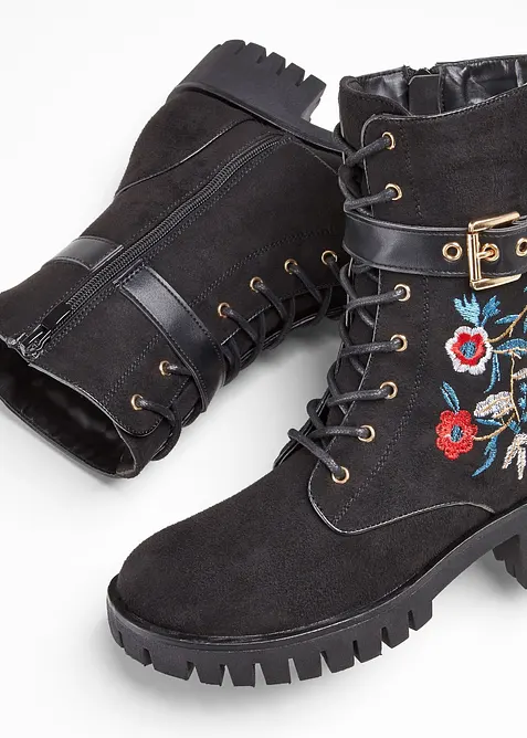 Stivali stringati con ricami, bonprix