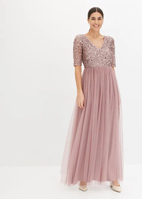 Abito da sera in tulle delicato con ricamo e paillettes, bonprix