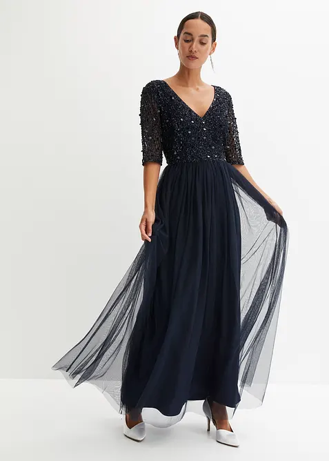 Abito da sera in tulle delicato con ricamo e paillettes, bonprix