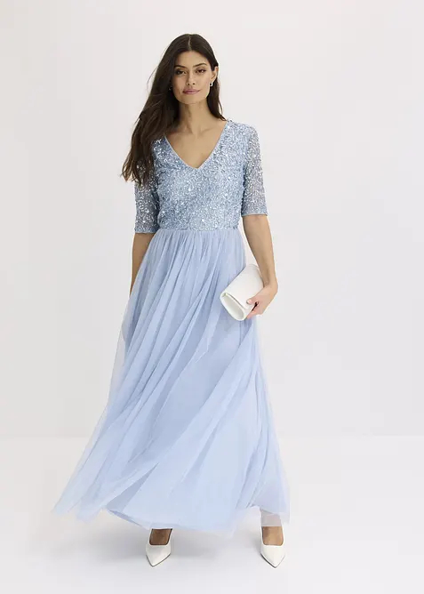 Abito da sera in tulle delicato con ricamo e paillettes, bonprix