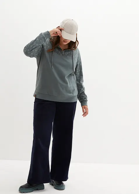 Felpa con cappuccio e cerniera in puro cotone, bonprix