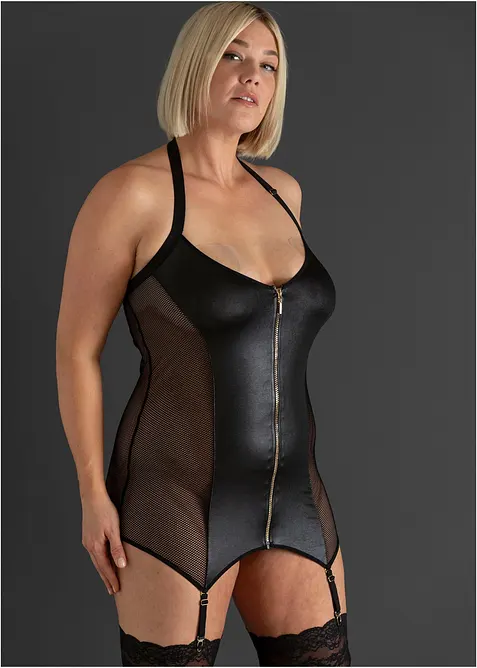 Mini abito con reggicalze e zip, bonprix