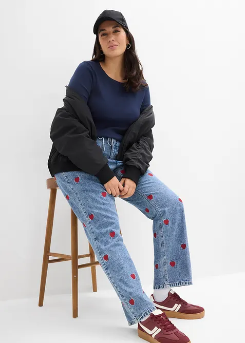 Jeans straight loose fit, vita alta, bonprix