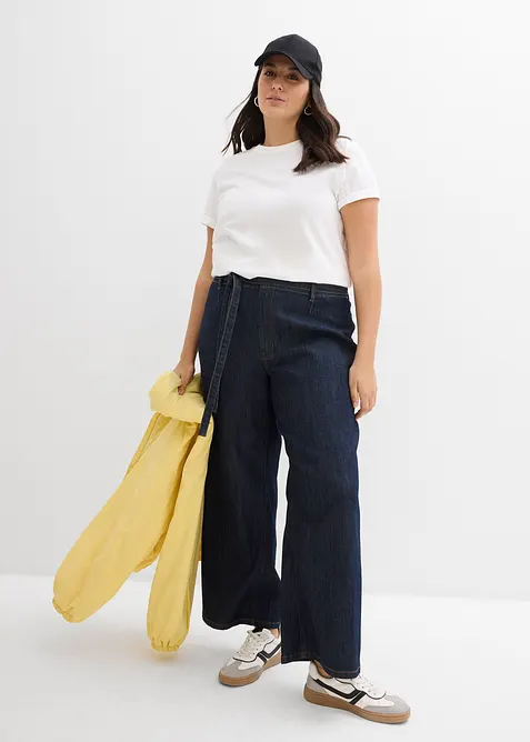 Jeans cropped wide leg, vita alta, bonprix