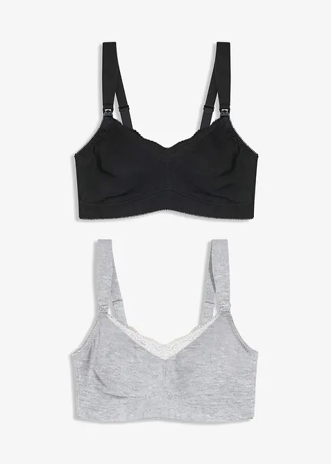Reggiseno allattamento senza ferretto con cotone biologico e pizzo (pacco da 2), bonprix