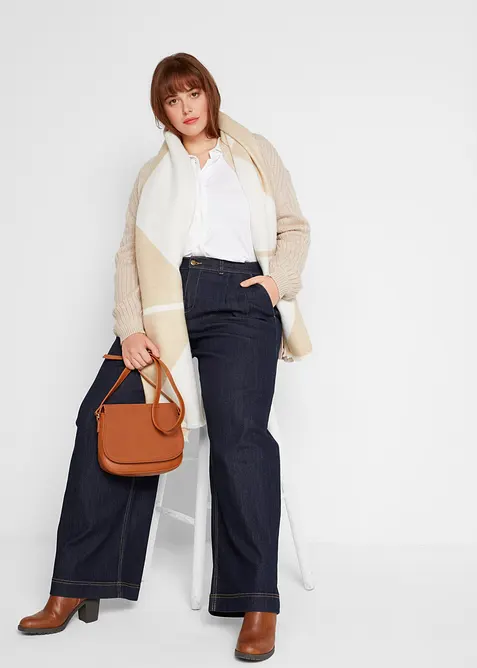 Jeans wide leg con cinta comoda, vita alta, bonprix