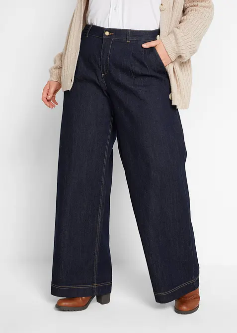 Jeans wide leg con cinta comoda, vita alta, bonprix