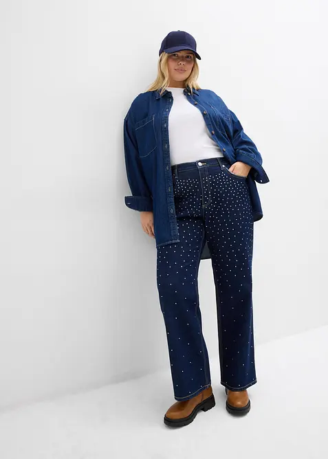 Jeans straight con strass, vita media, bonprix