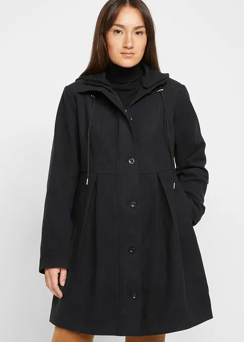 Cappotto svasato con cappuccio e pinces, bonprix