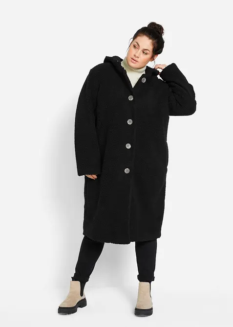 Pelliccia teddy sintetica con cappuccio e tasche, bonprix