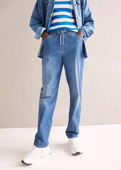 Jeans con elastico in vita straight, vita alta (pacco da 2), bonprix