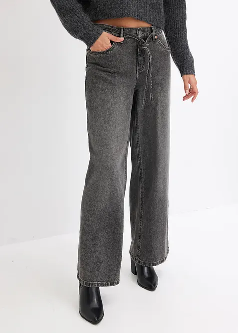 Jeans wide leg, vita media, bonprix