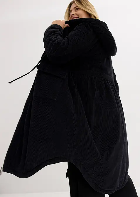 Cappotto in velluto a coste con cappuccio in pile teddy di puro cotone, bonprix