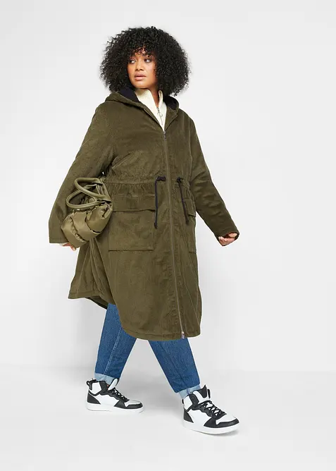 Cappotto in velluto a coste con cappuccio in pile teddy di puro cotone, bonprix