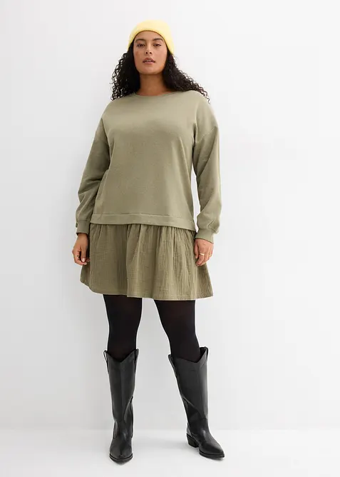 Abito in felpa con gonna in tessuto, bonprix