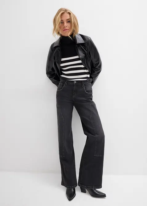 Jeans wide leg, vita media, bonprix