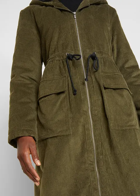 Cappotto in velluto a coste con cappuccio in pile teddy di puro cotone, bonprix