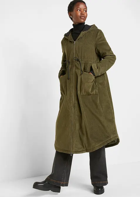 Cappotto in velluto a coste con cappuccio in pile teddy di puro cotone, bonprix