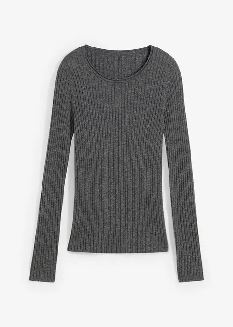 Maglione a costine in lana merino, bonprix