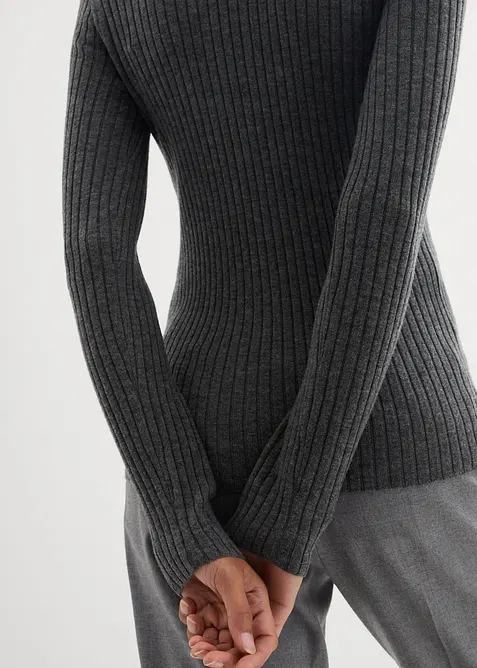 Maglione a costine in lana merino, bonprix