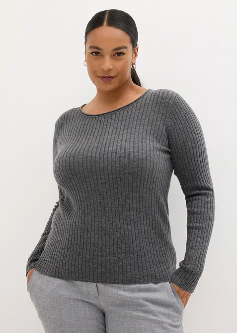 Maglione a costine in lana merino, bonprix