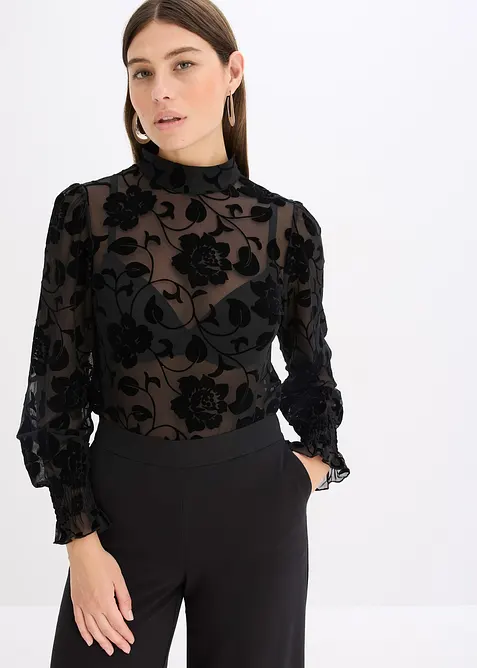 Maglia a maniche lunghe leggermente trasparente, bonprix