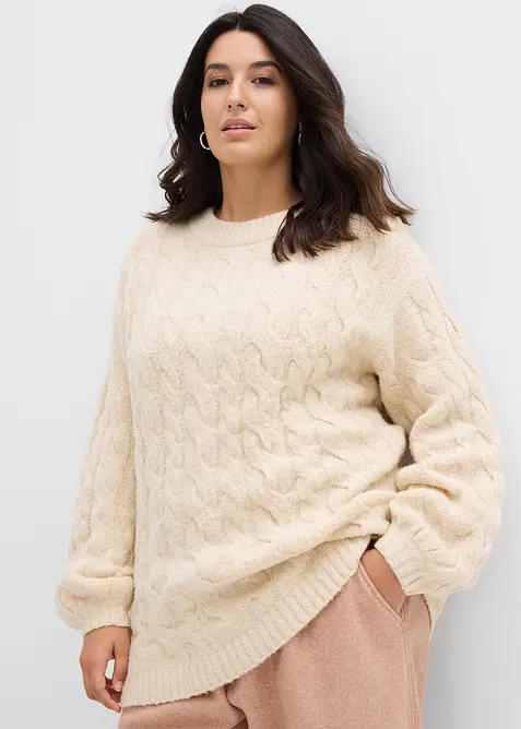Maglione oversize con lavorazione a trecce, bonprix