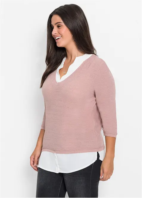 Maglione in filato fine con inserti effetto camicia, bonprix