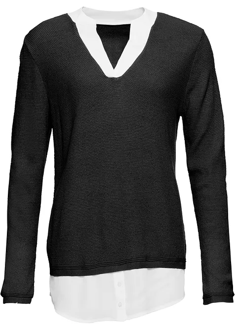 Maglione in filato fine con inserti effetto camicia, bonprix