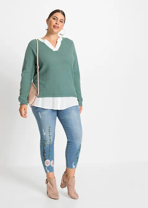 Maglione in filato fine con inserti effetto camicia, bonprix