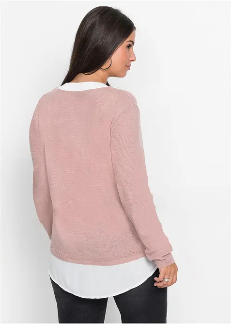 Maglione in filato fine con inserti effetto camicia, bonprix