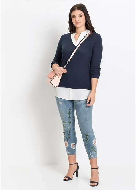 Maglione in filato fine con inserti effetto camicia, bonprix