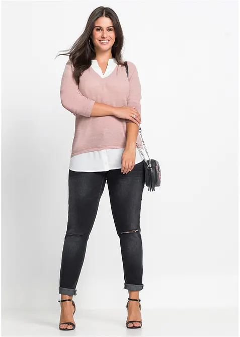 Maglione in filato fine con inserti effetto camicia, bonprix