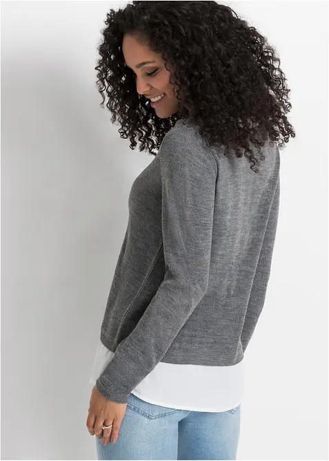 Maglione in filato fine con inserti effetto camicia, bonprix
